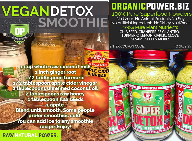 Organic Vegan Superfood Detox Smoothie w/ Ginger, Coconut Milk, Tumeric, Apple Cider Vinegar